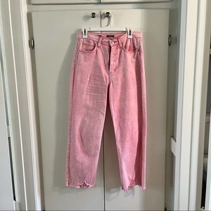 Wild fable high rise button fly wide leg hot pink acid wash distressed jeans